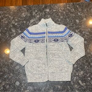 Gap Kids Gray Full Zip Sweater Medium 8 Wool Blend Fair Isle Classic Preppy Boy